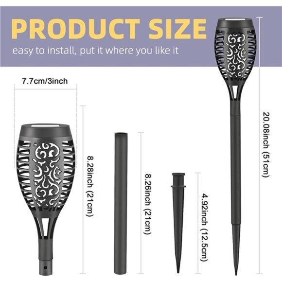 8 Pack Solar Outdoor Lights, Solar Tiki Torches Lights with Flickering Flame - Picture 3 of 7